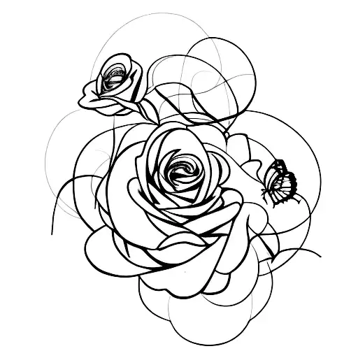 Fine Line Rose With Butterflies