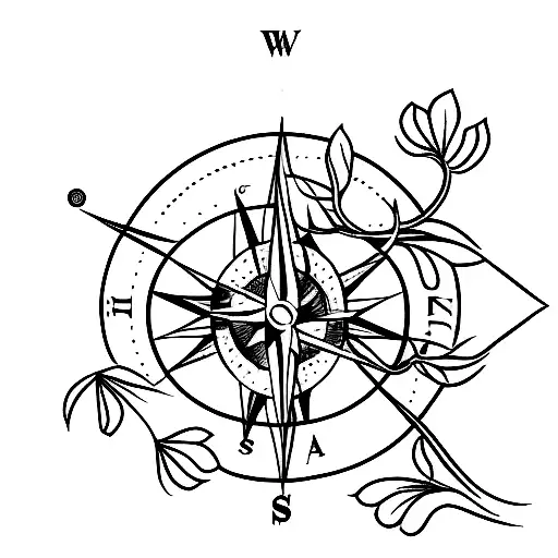 Abstract Compass With Cherry Blossom Tree Growing From It
