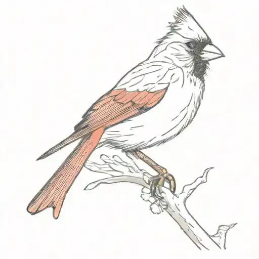 Fine Line Coloured Cardinal Perched