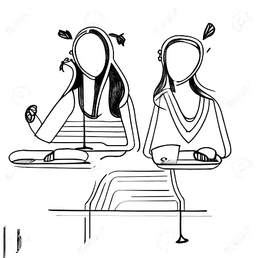 Two Girls At The Table In The Coffee House Sporting In Front Of Each Other