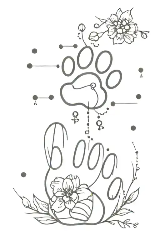 Dog Paw Print And Flowers And Morse Code