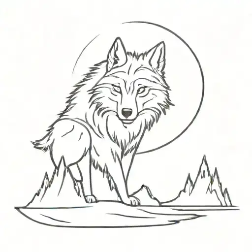 Minimalist Wolve With Moon Surrounded