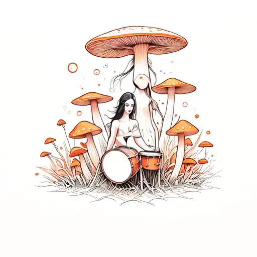 Mushroom Women And Drums Psychedelic Mushroom Forest