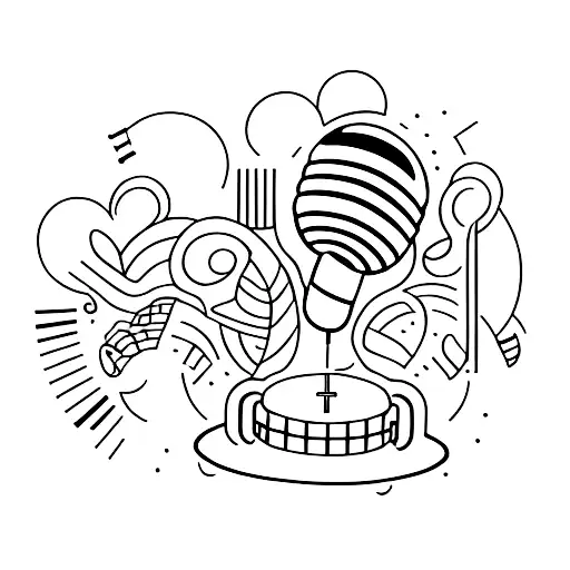 A Minimalist Tattoo Of A Microphone With A Plate Of Food Representing Romeo Fantastik's Music