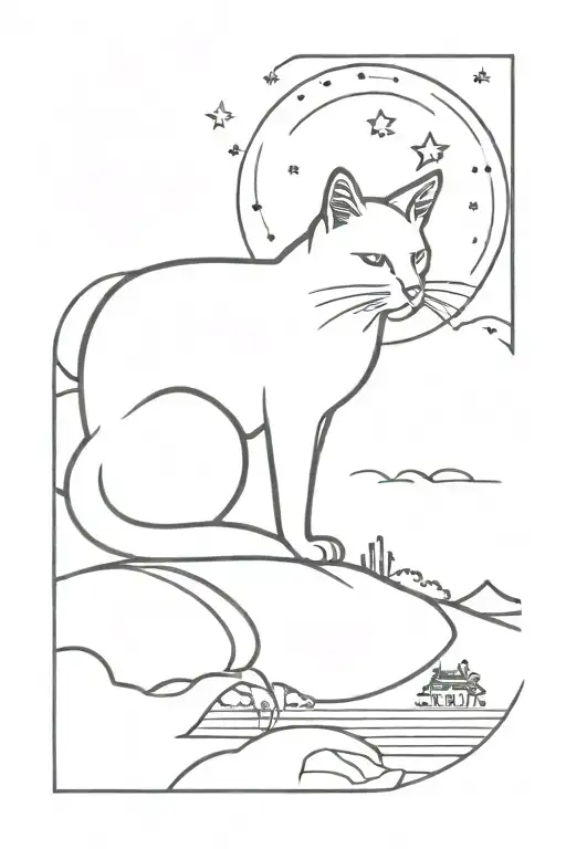 Cat With Moonlit Scene