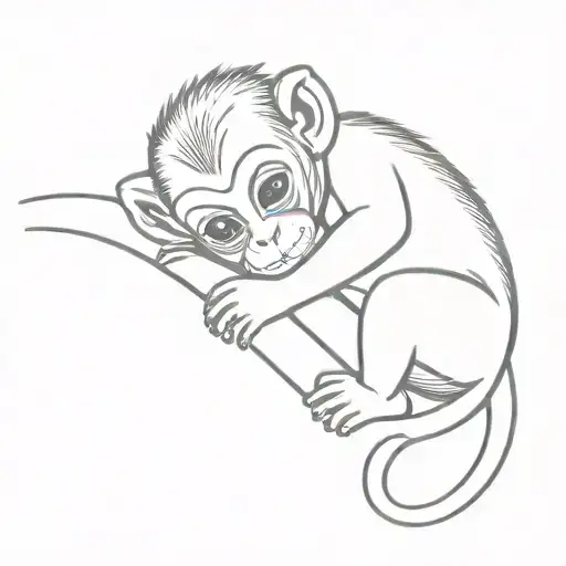 A Baby Monkey Holding A Kitten On Its Stomach While Laying Down