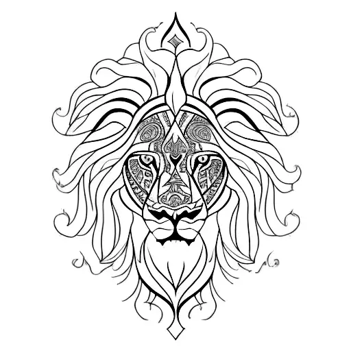 A Lion With Intricate Geometric Patterns Incorporated Into Its Mane