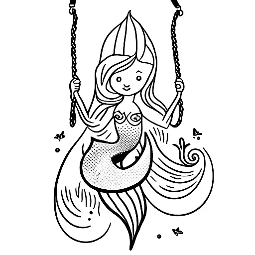 The Image Shows A Mermaid Hanging On A Rope