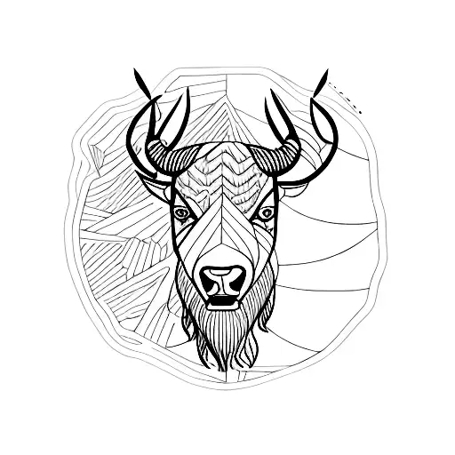 A Minimalist Tattoo Of A Bison Exploring A New City
