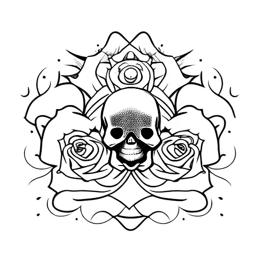 Skull With Hair And Roses