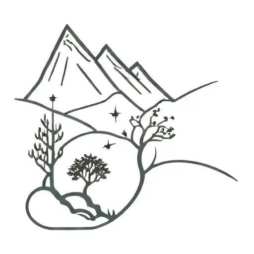 Mountain Tree With Lake And Shooting Star