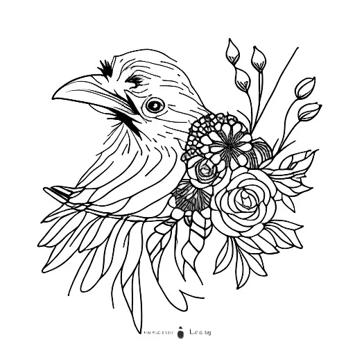 Raven Sitting In Flowers