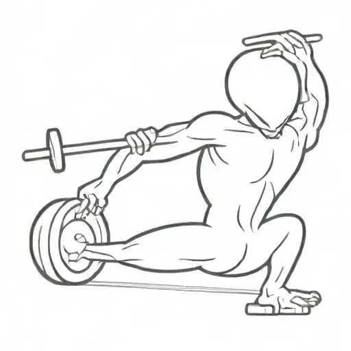 A Minimalist Tattoo Design Of An Alien Lifting Weights At The Gym