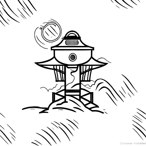 A Minimalist Tattoo Of A Lifeguard Tower On A Serene Beach At Night