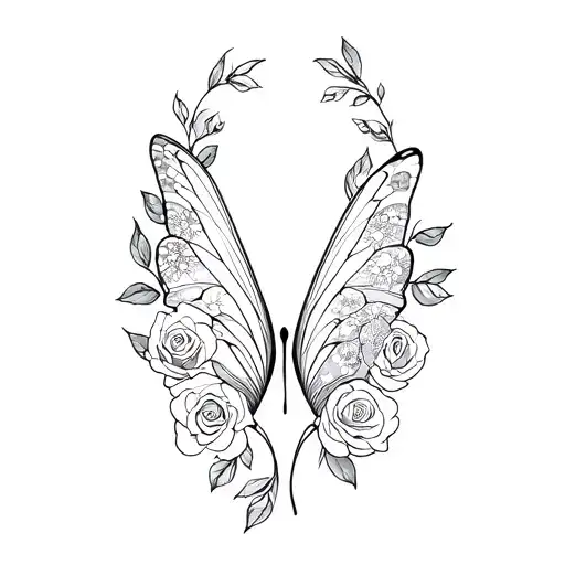 One Butterfly Wing And The Other Wing Made Of Roses And Stargazer Lillie's