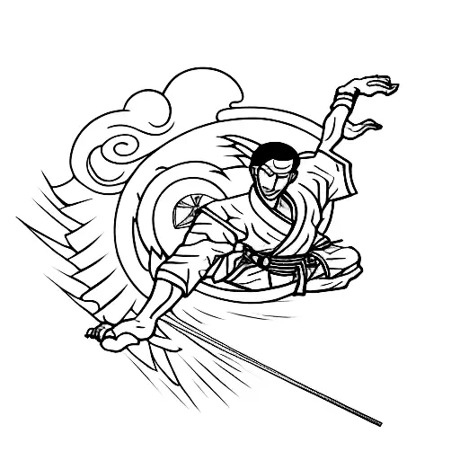 A Silhouette Of A Fighter With Martial Arts Techniques Forming The Background