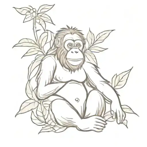 Orangutan Holding A Plant Growing