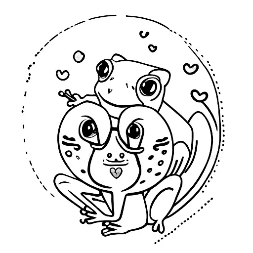 Cute Frog Holding A Cat Like Mother Daughter