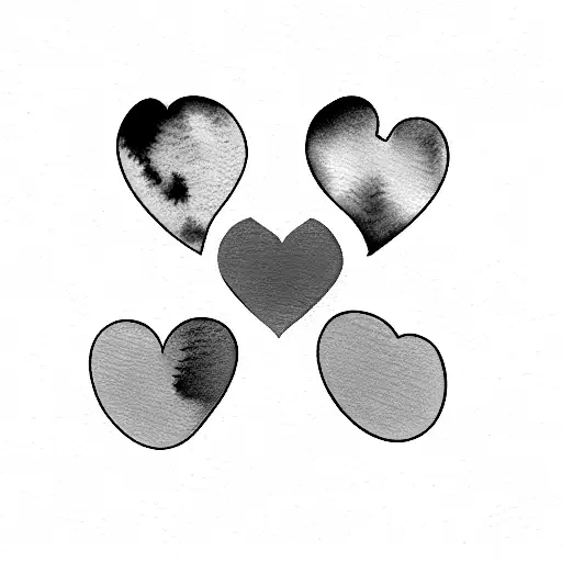 Four Hearts In A Row With Watercolor Backgrounds In Different Colors