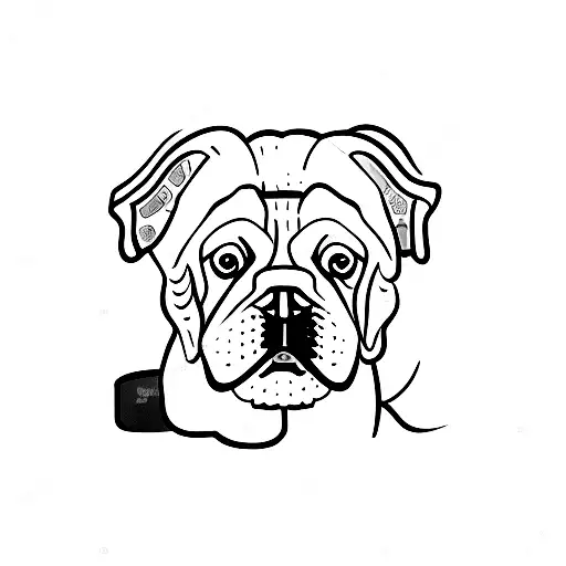 A Minimalist Tattoo Of A Bulldog Sipping Coffee