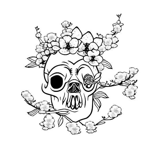 Bulldog Skull With Cherry Blossoms In A Studio Ghibli Art Style