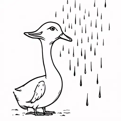 Black Line Work Duck Looking Up At Rain Falling On Him