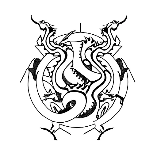 A Minimalist Design Of A Veterinarian Symbol With A Dragon Silhouette