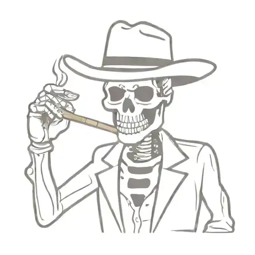 Outlaw Western Cowboy Skeleton Smoking Cigar Surreal