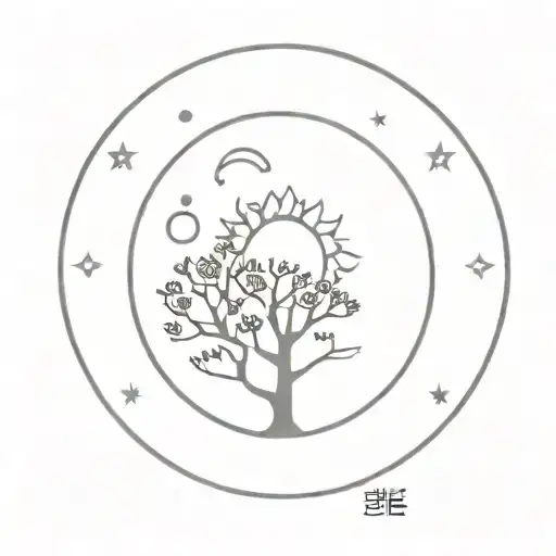 Sun And Tree In The Circle Shape