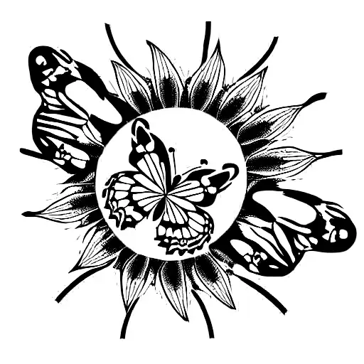 Butterfly With A Sun And Roses And Hearts