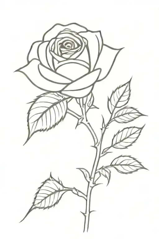 Single Stem Rose With Leaves And Thorns