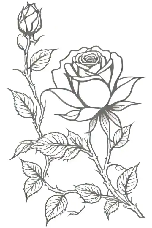 Single Stem Rose With Leaves And Thorns