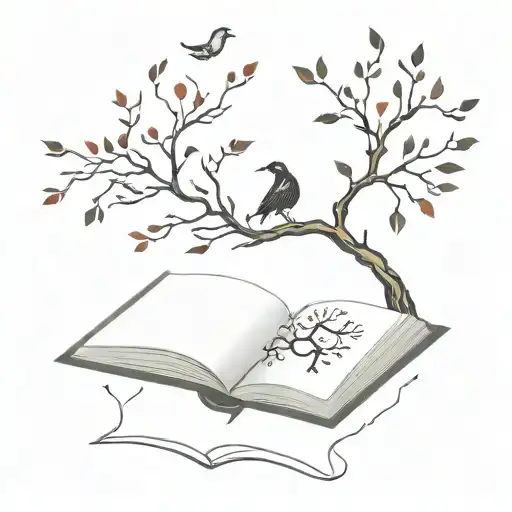Tree With Half Leaves Half Birds And With Roots Coming Out Of A Book