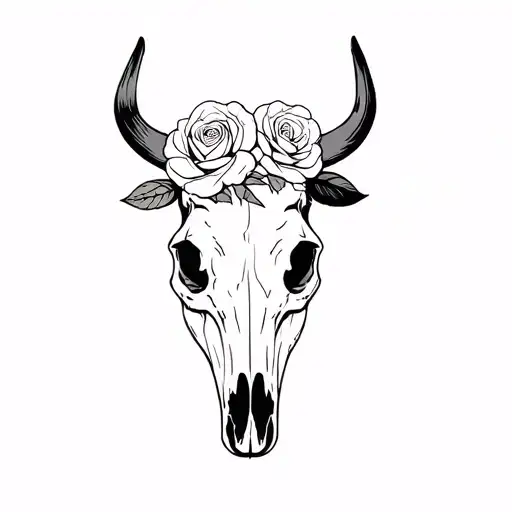 Horse And Cow Skull With Roses