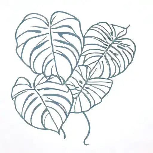 Blue Ink Thick Line Monstera Outline