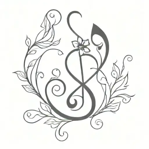 A Minimalist Tattoo Of A Music Note Intertwined With Vines And Flowers