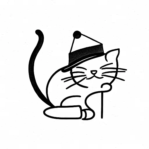 Minimalist Grouchy Cat With Birthday Hat