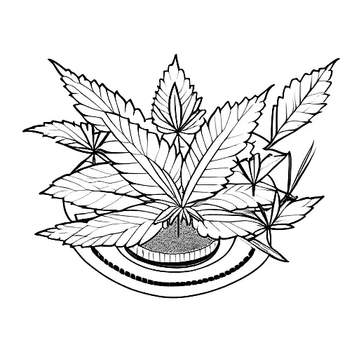 A Minimalist Tattoo Of A Marijuana Plant Growing From A Small Pot