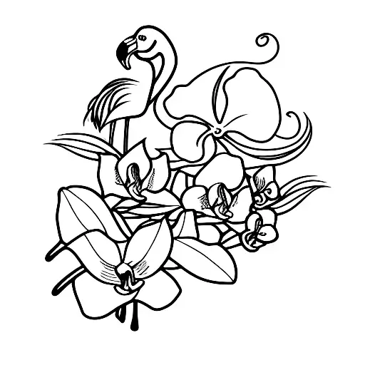 Flamingo With Orchids