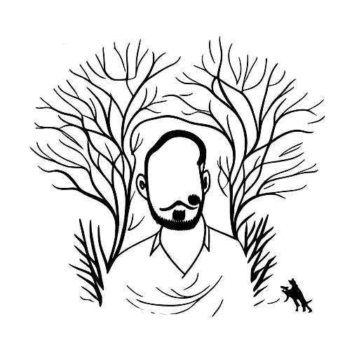 A Man Hiding Under Willowing Tree In The Darkness