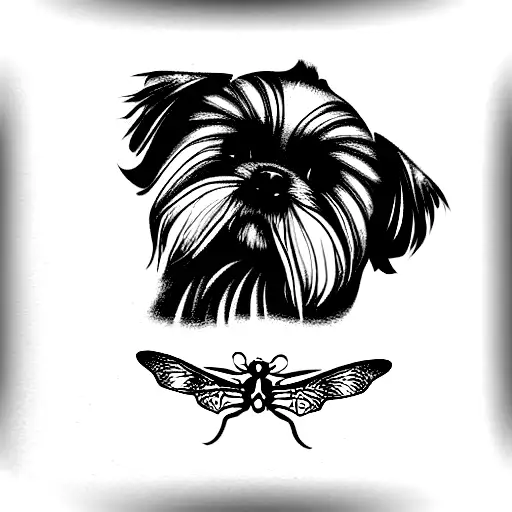 Shih Tzu With Flying Dragonfly