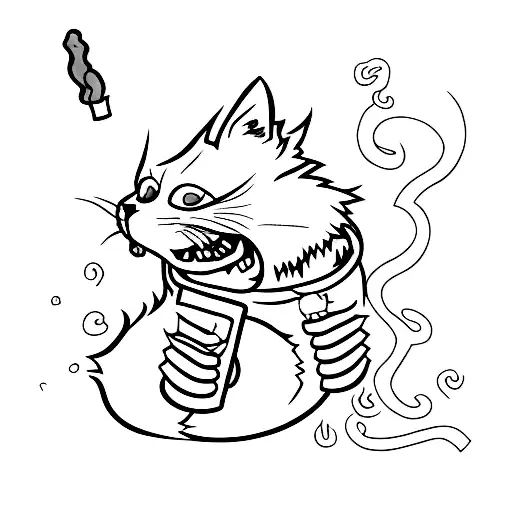 A Minimalist Tattoo Of A Zombie Cat Smoking A Joint