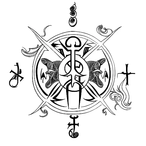 Spine Tattoo Cross And Pisces Zodiac Symbol