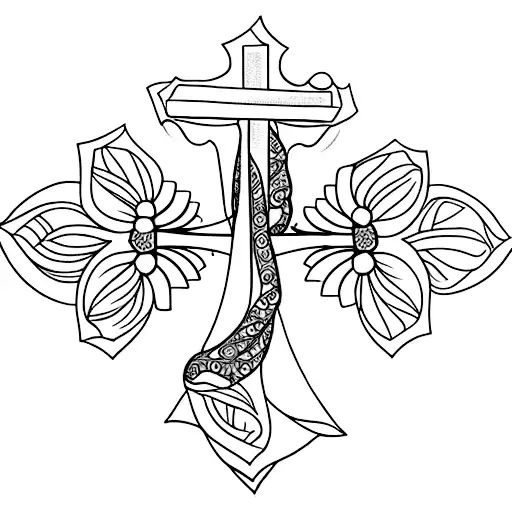 Religious Cross With Flowers