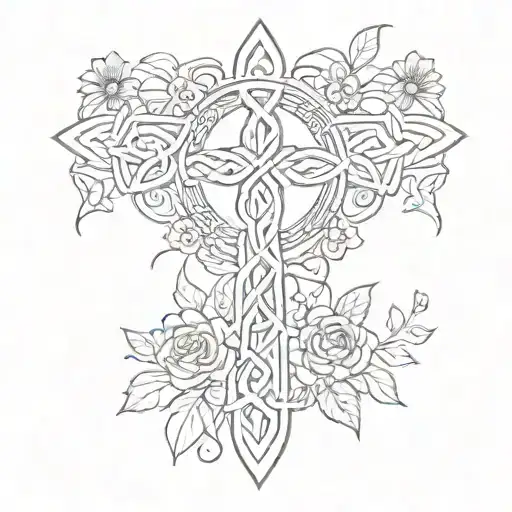 Celtic Cross Flowers Intertwined