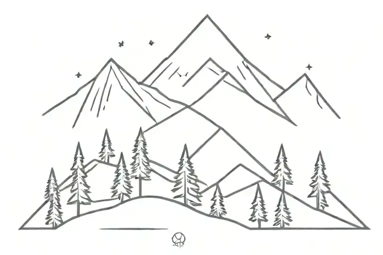 Mountain With Dot Shading And 5 Evergreen Trees Underneath