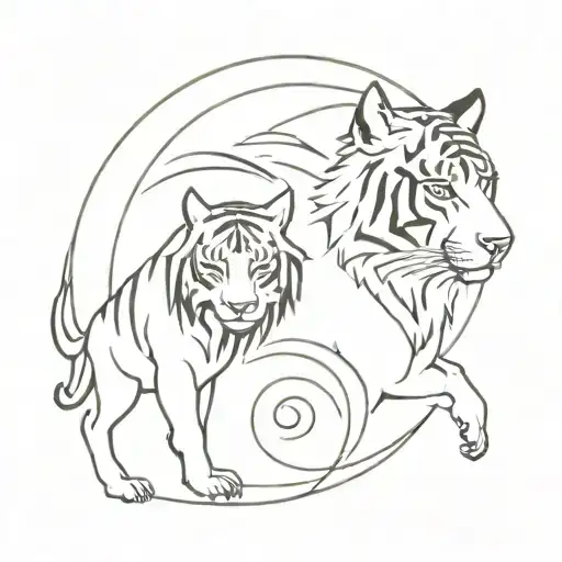 Tiger And Wolf Tattoo Very Minimalist In A Spiral