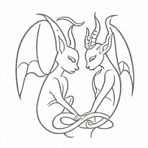 Couple Tattoo Sketch For A Couple Angel And Demon And Cat