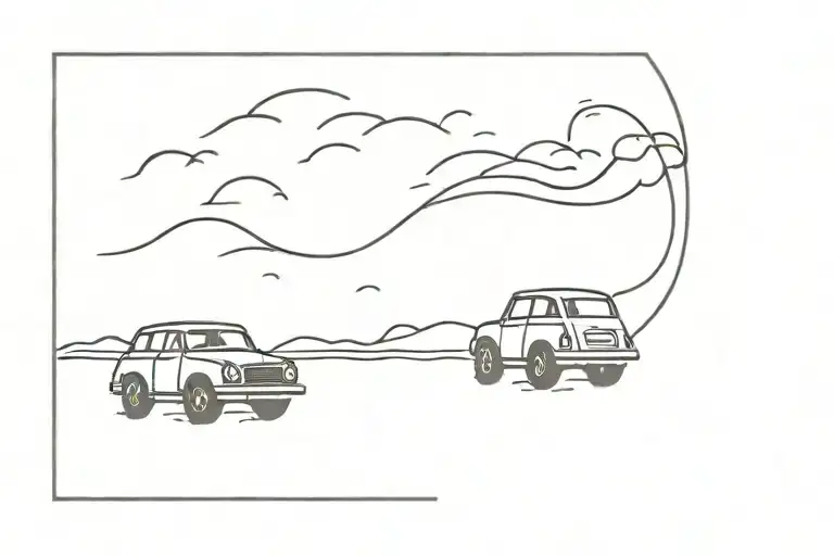 Car In The Rain On The Beach Sunset