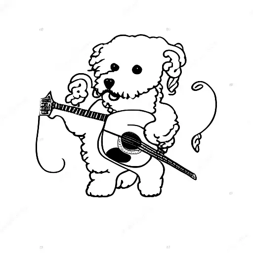 A Bichon Shizu Playing A Guitar In A Serene Outdoor Setting